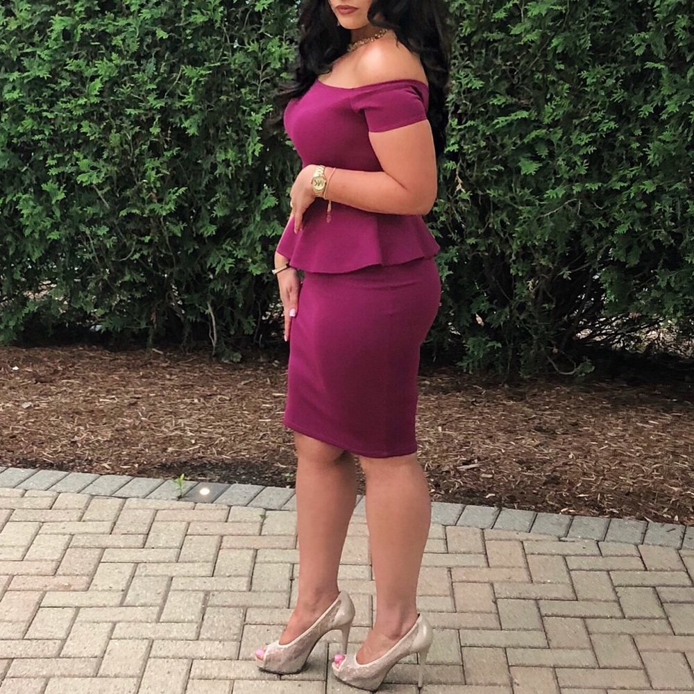 Magenta Pink Off Shoulder Peplum Dress